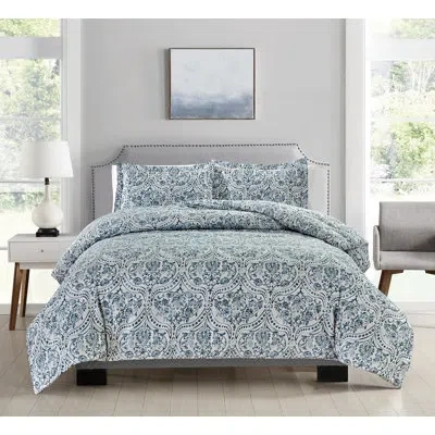Bibb Home Gray/brown/white Microfiber Reversible 4 Piece Comforter Set In Gray,blue,white