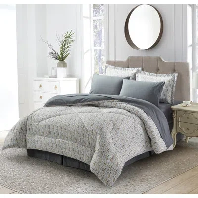 Bibb Home Gray/brown/white Microfiber Reversible 8 Piece Comforter Set In Gray,brown,white