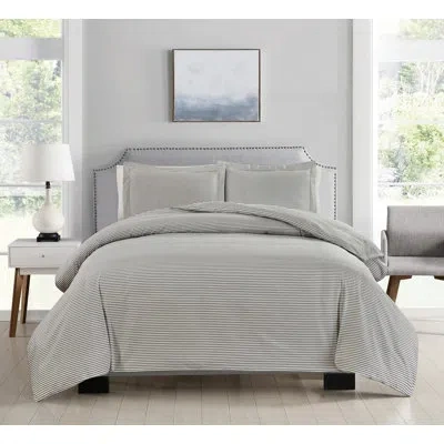 Bibb Home Oxford_bibb Gray Hypoallergenic Microfiber Reversible 3 Piece Comforter Sets In Gray,white