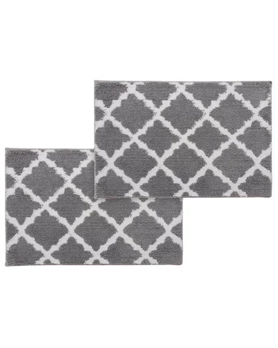 Bibb Home Set Of 2 Trellis Micro Shag Bath Rugs In Gray