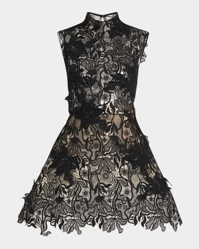 Bibhu Mohapatra Black Nomad Lace And Blush Tulle Mini Dress
