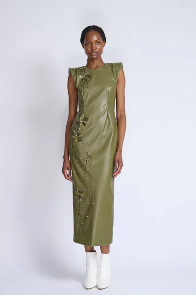 Bibhu Mohapatra Cactus Vegan Leather Sheath Dress In Green
