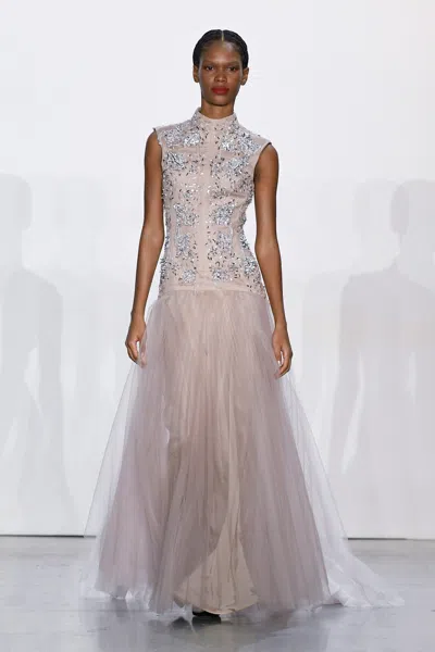 Bibhu Mohapatra Callas Embroidered Pleated Tulle Gown In Pink