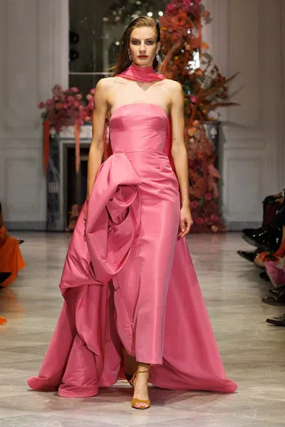 Bibhu Mohapatra Camellia Faille Strapless Gown In Pink