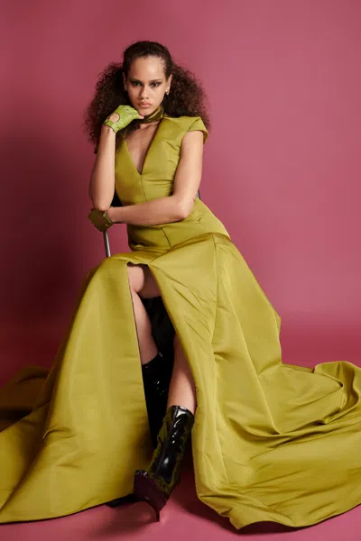 Bibhu Mohapatra Cap Sleeve Ball Gown In Green