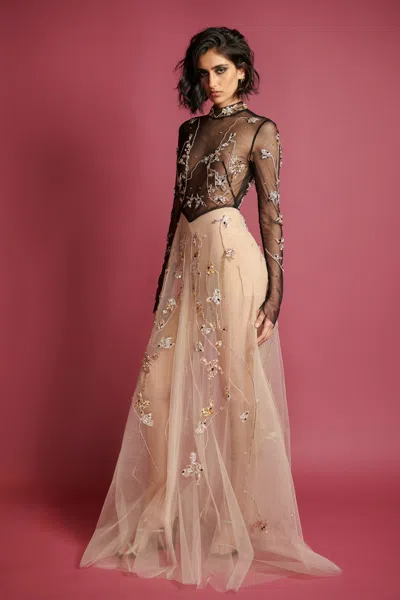 Bibhu Mohapatra Color Block Tulle Gown In Beige