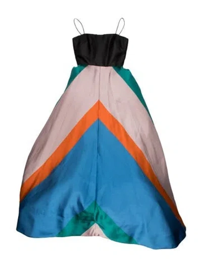 Pre-owned Bibhu Mohapatra Colorblock Pattern Long Dress In Blue