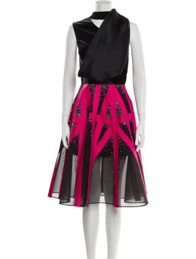 Pre-owned Bibhu Mohapatra Colorblock Pattern Midi Length Dress In Black