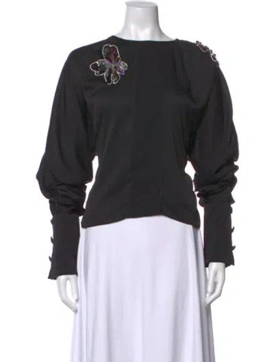 Pre-owned Bibhu Mohapatra Crew Neck Long Sleeve Blouse In Black