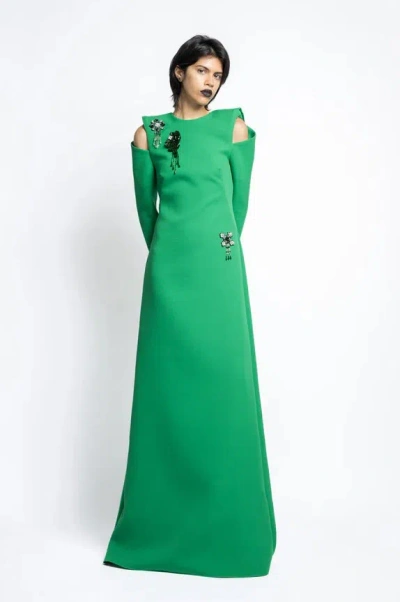 Bibhu Mohapatra Crystal Embroidery Cady Gown In Green