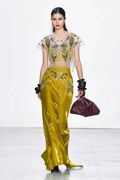 Bibhu Mohapatra Bralette, And Skirt In Yellow