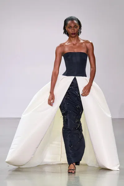 Bibhu Mohapatra Embroidered Faille Color Blocked Gown In Black