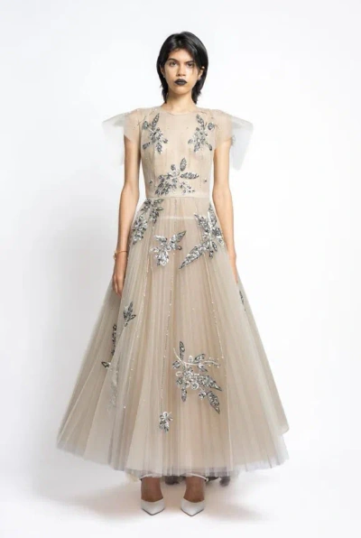 Bibhu Mohapatra Embroidered Tulle Gown With Pleated Train In Multi