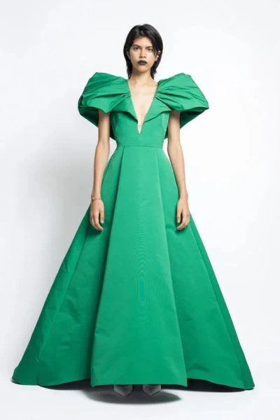 Bibhu Mohapatra Faille Inverted Pleated Gown In Green