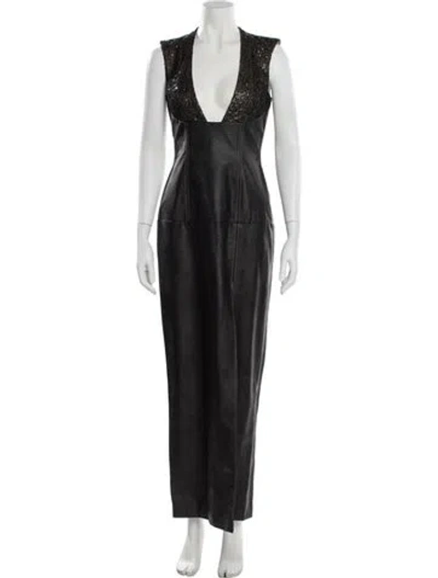 Pre-owned Bibhu Mohapatra Faux Leather Long Dress In Black