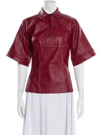 Pre-owned Bibhu Mohapatra Faux Leather Short Sleeve Top In Burgundy