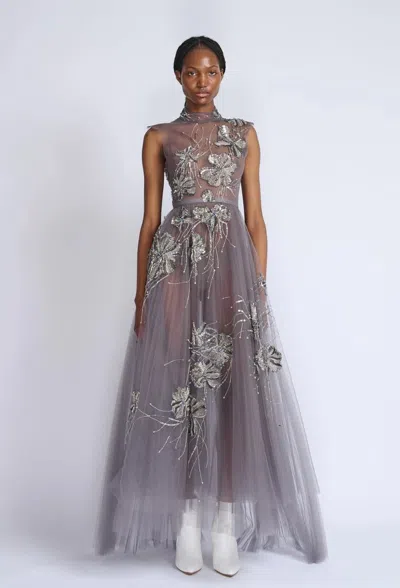 Bibhu Mohapatra Fleur Embroidered Plisse Tulle Dress