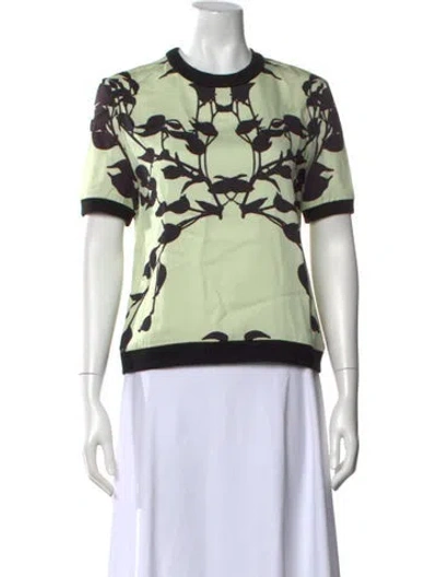 Pre-owned Bibhu Mohapatra Floral Print Crew Neck Top In Green