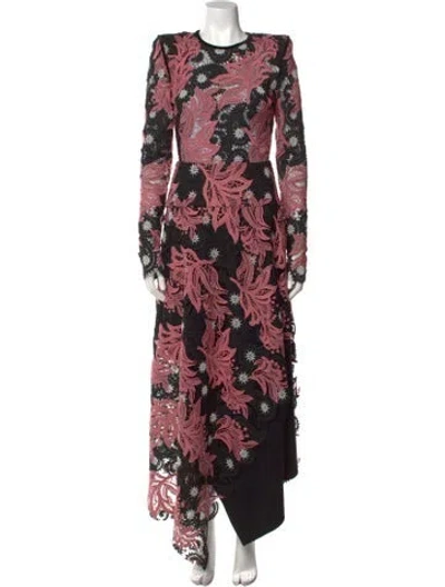 Pre-owned Bibhu Mohapatra Floral Print Long Dress In Black