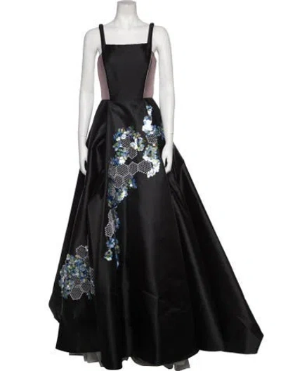 Pre-owned Bibhu Mohapatra Floral Print Long Dress In Black