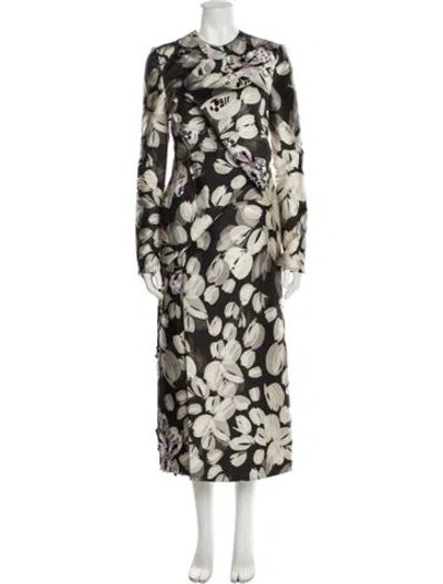 Pre-owned Bibhu Mohapatra Floral Print Long Dress In Black
