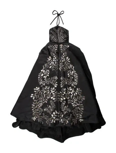 Pre-owned Bibhu Mohapatra Floral Print Long Dress In Black