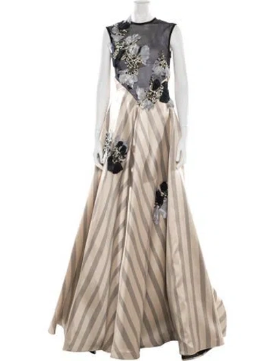 Pre-owned Bibhu Mohapatra Floral Print Long Dress In Neutral