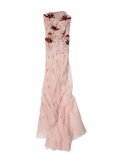 Pre-owned Bibhu Mohapatra Floral Print Long Dress In Pink
