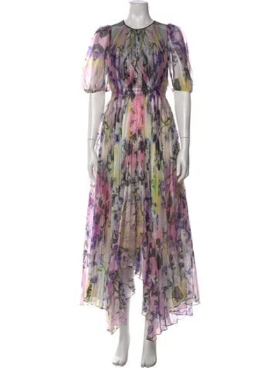 Pre-owned Bibhu Mohapatra Floral Print Long Dress In Purple