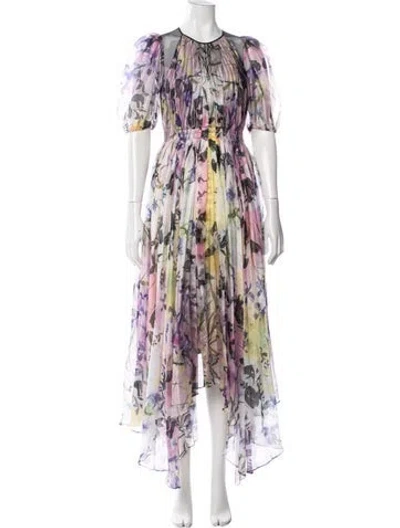 Pre-owned Bibhu Mohapatra Floral Print Long Dress In Purple