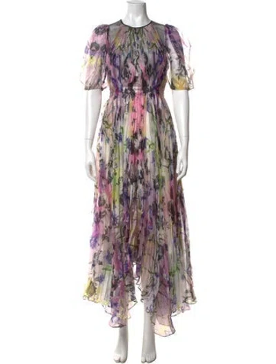 Pre-owned Bibhu Mohapatra Floral Print Long Dress In Purple