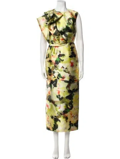 Pre-owned Bibhu Mohapatra Floral Print Long Dress In Yellow