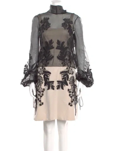 Pre-owned Bibhu Mohapatra Floral Print Mini Dress In Black