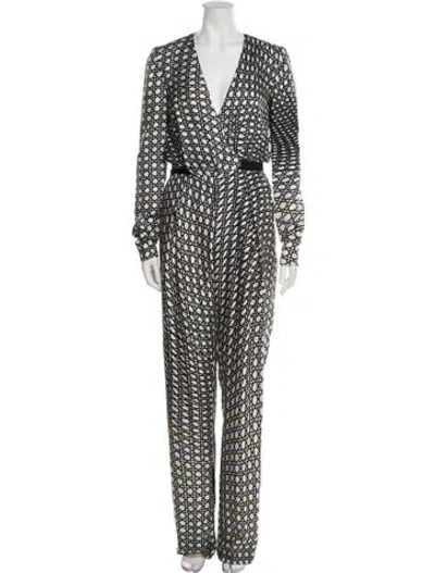 Pre-owned Bibhu Mohapatra Floral Print V-neck Jumpsuit In Black