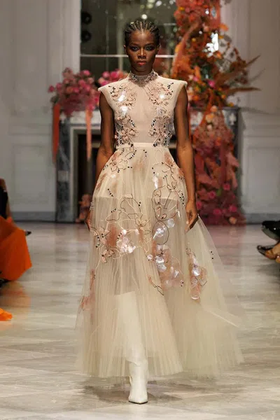 Bibhu Mohapatra Glass Petal Embroidered Dress In Pink