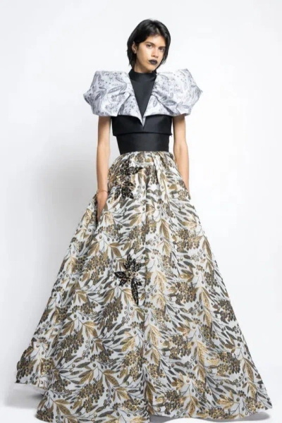 Bibhu Mohapatra Jacquard And Gazar Top With Ball Skirt In Multi