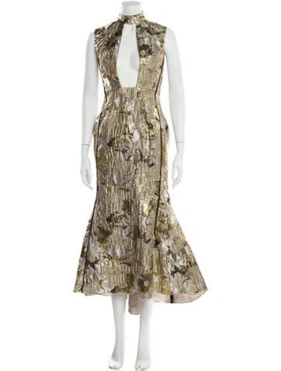 Pre-owned Bibhu Mohapatra Jacquard Long Dress In Metallic/neutrals