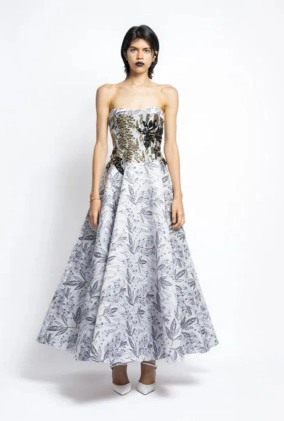 Bibhu Mohapatra Jacquard Strapless Dress In Metallic