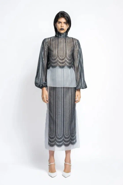 Bibhu Mohapatra Lace And Organza Blouse With Skirt In Gray