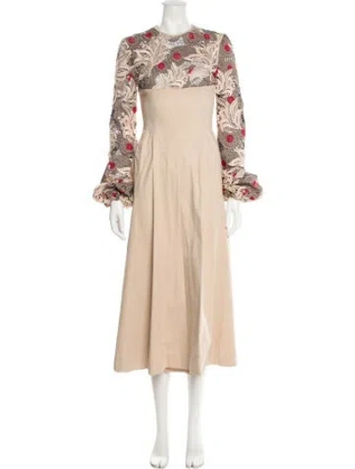 Pre-owned Bibhu Mohapatra Lace Pattern Long Dress In Neutral