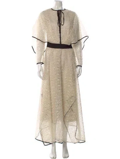 Pre-owned Bibhu Mohapatra Lace Pattern Long Dress In Neutral