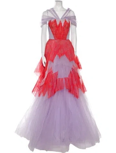 Pre-owned Bibhu Mohapatra Lace Pattern Long Dress In Purple