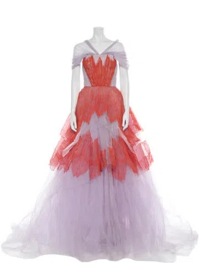 Pre-owned Bibhu Mohapatra Lace Pattern Long Dress In Purple