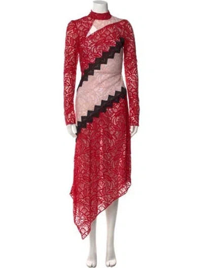 Pre-owned Bibhu Mohapatra Lace Pattern Long Dress In Red
