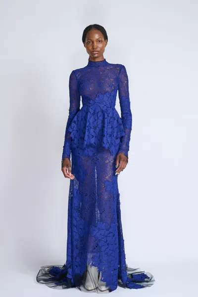Bibhu Mohapatra Lace Peplum Tulle Top With Skirt