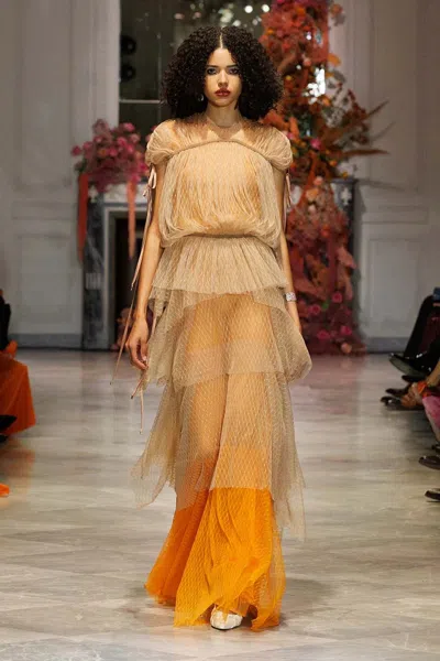 Bibhu Mohapatra Lattice Bohemian Gown In Orange