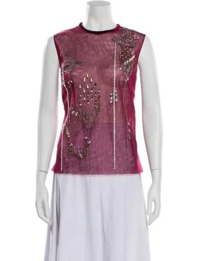 Pre-owned Bibhu Mohapatra Mesh Graphic Print Top In Burgundy