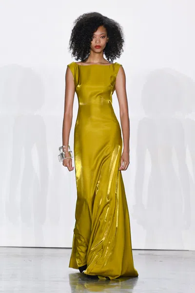 Bibhu Mohapatra Metal Twill Evening Gown In Yellow