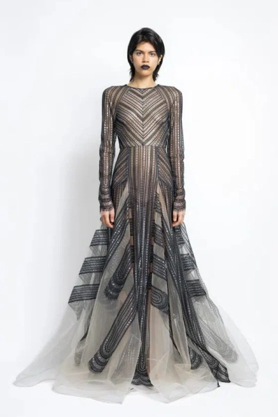Bibhu Mohapatra Metallic Lace And Tulle Gown In Black