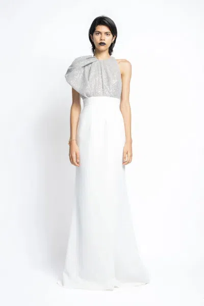 Bibhu Mohapatra Nailhead Hand Embroidered Sequin And Crepe Gown In Ivory